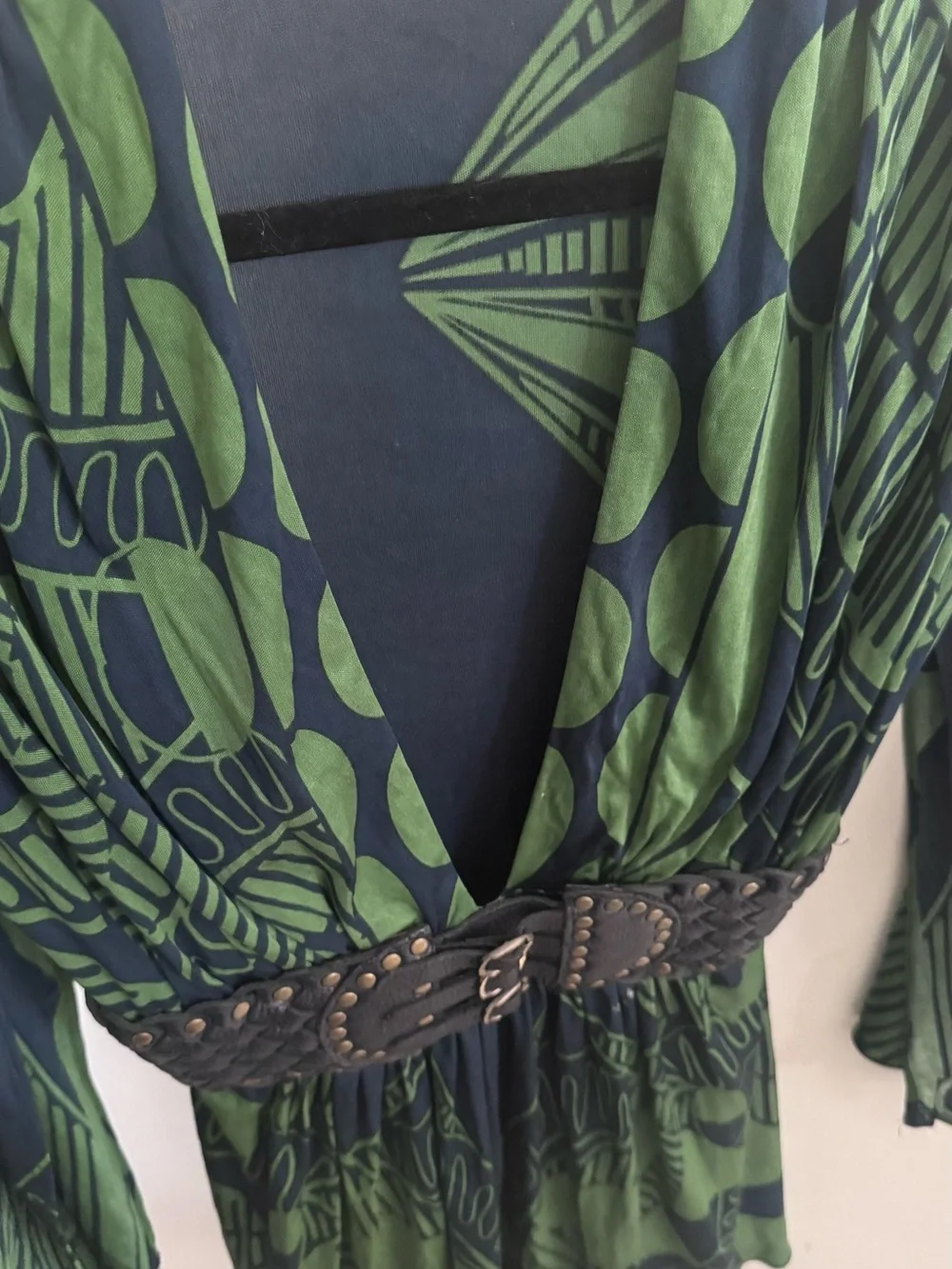 VINTAGE Rare Sky Brand Y2K Plunge Kimono Blouse Top with Studded Belt M - Picture 8 of 9